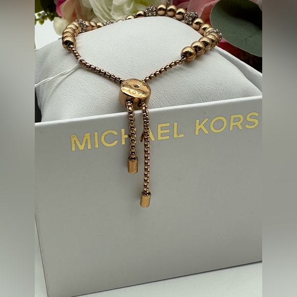 Michael Kors Brilliance Rose Gold Adjustable Crystal Beaded Slider Bracelet - Picture 8 of 15